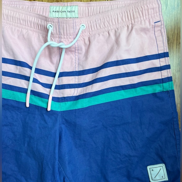 American eagle swim trunks size medium Blue pink Stripe - Picture 2 of 4